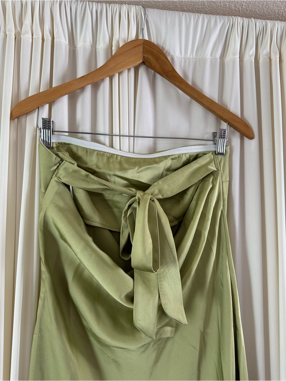 Princess Polly Haley Sage Green Satin Strapless Tie Back Maxi Dress Spring Vacay - Picture 6 of 8